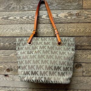 Michael Kors Large Canvas Tote Bag with Leather Straps